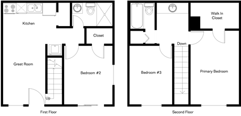 A floor plan of a two-story house with labeled rooms.